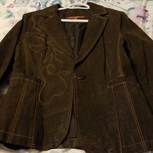 Brown Suede jacket with orange threads